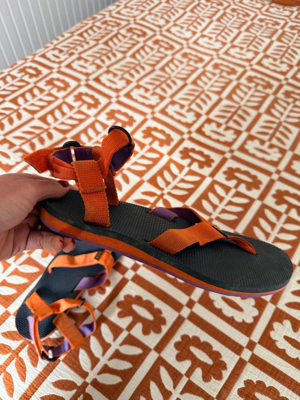 Teva Orange and Purple Strap Sandals with Navy Footbed - Picture 4 of 6